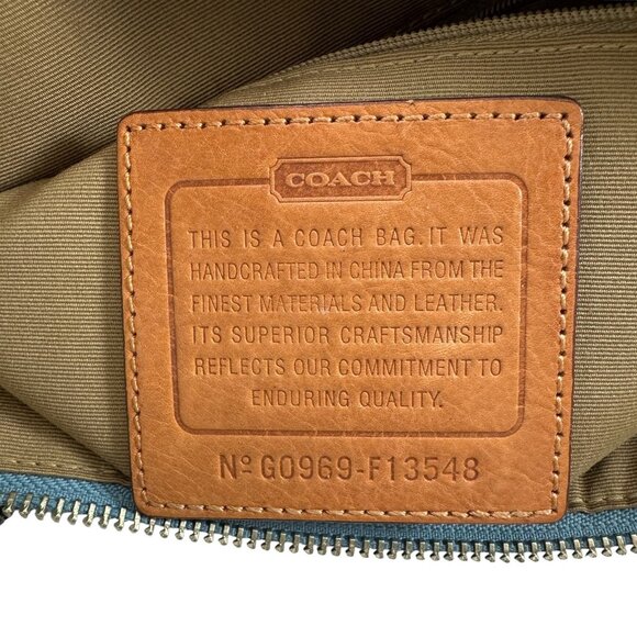 Coach Signature Stripe Purse Tote Shoulder Bag Khaki & Powder Blue F13548 - Picture 10 of 10